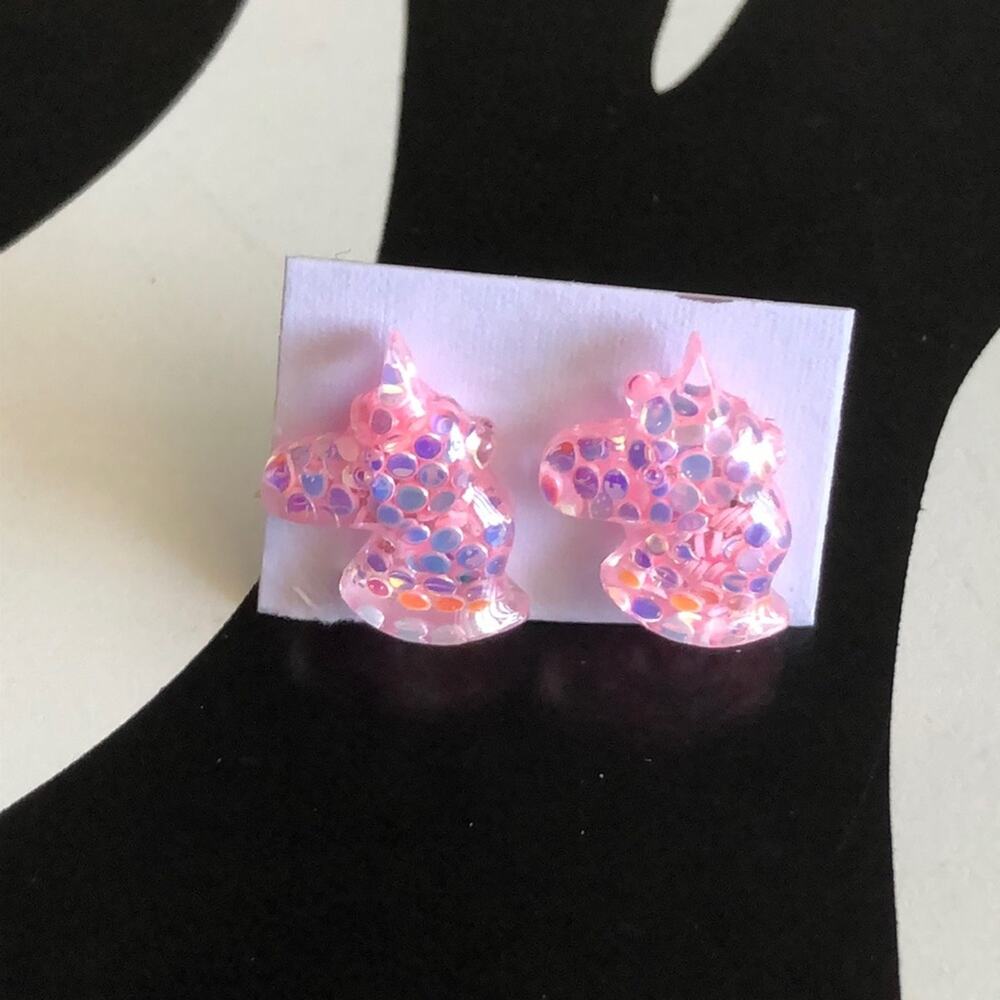 4 for $20 Pink Glitter Unicorn Stud Earrings